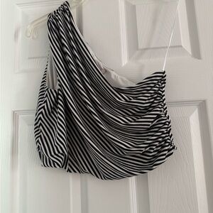 Black and White Striped One-Shoulder Crop Top